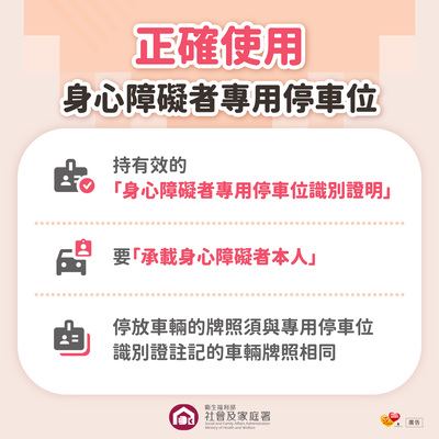 不占用身心障礙者專用停車位宣傳圖卡-正確使用專用停車位