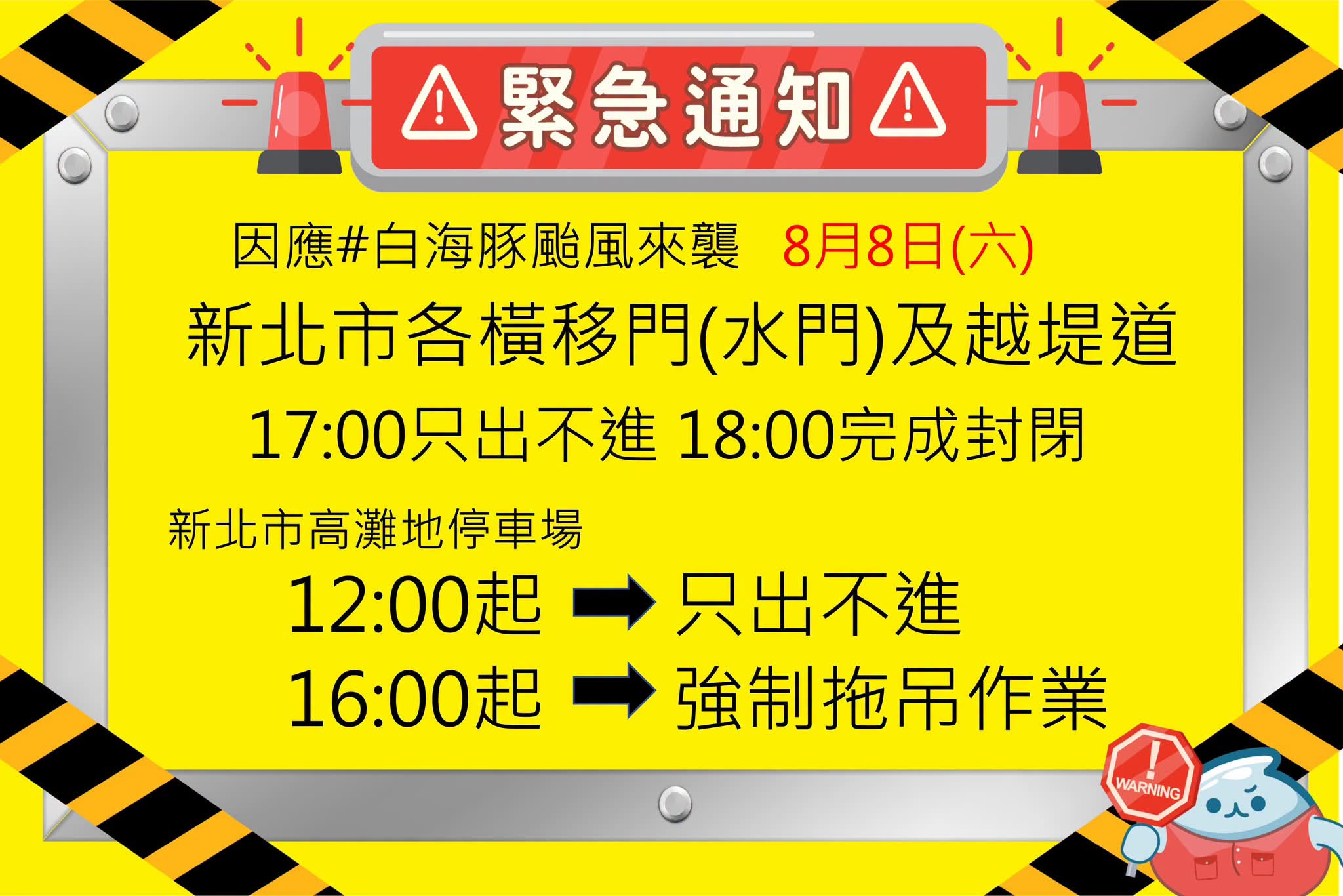 白海豚颱風重要資訊:高灘地停車場、橫移門及越堤道管制措施