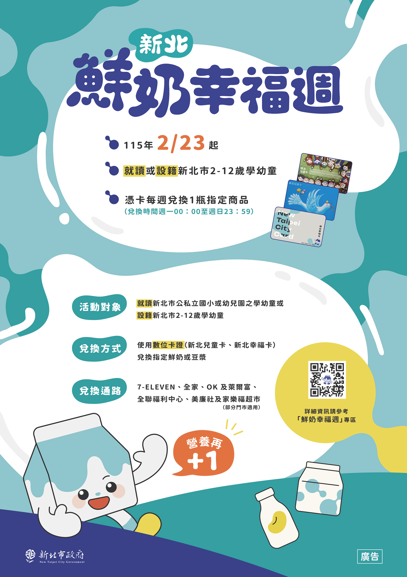 「新北鮮奶幸福週-幸福營養再+1」公寓大廈管理委員會於大樓明顯處張貼相關文宣