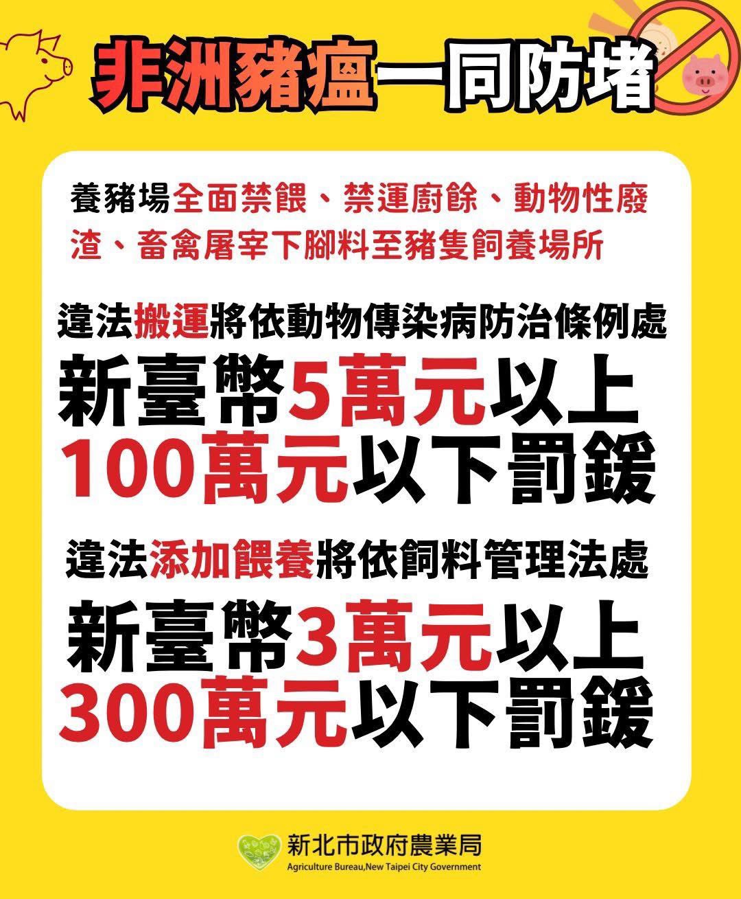 養豬場全面禁餵禁運廚餘,違者重罰不赦海報