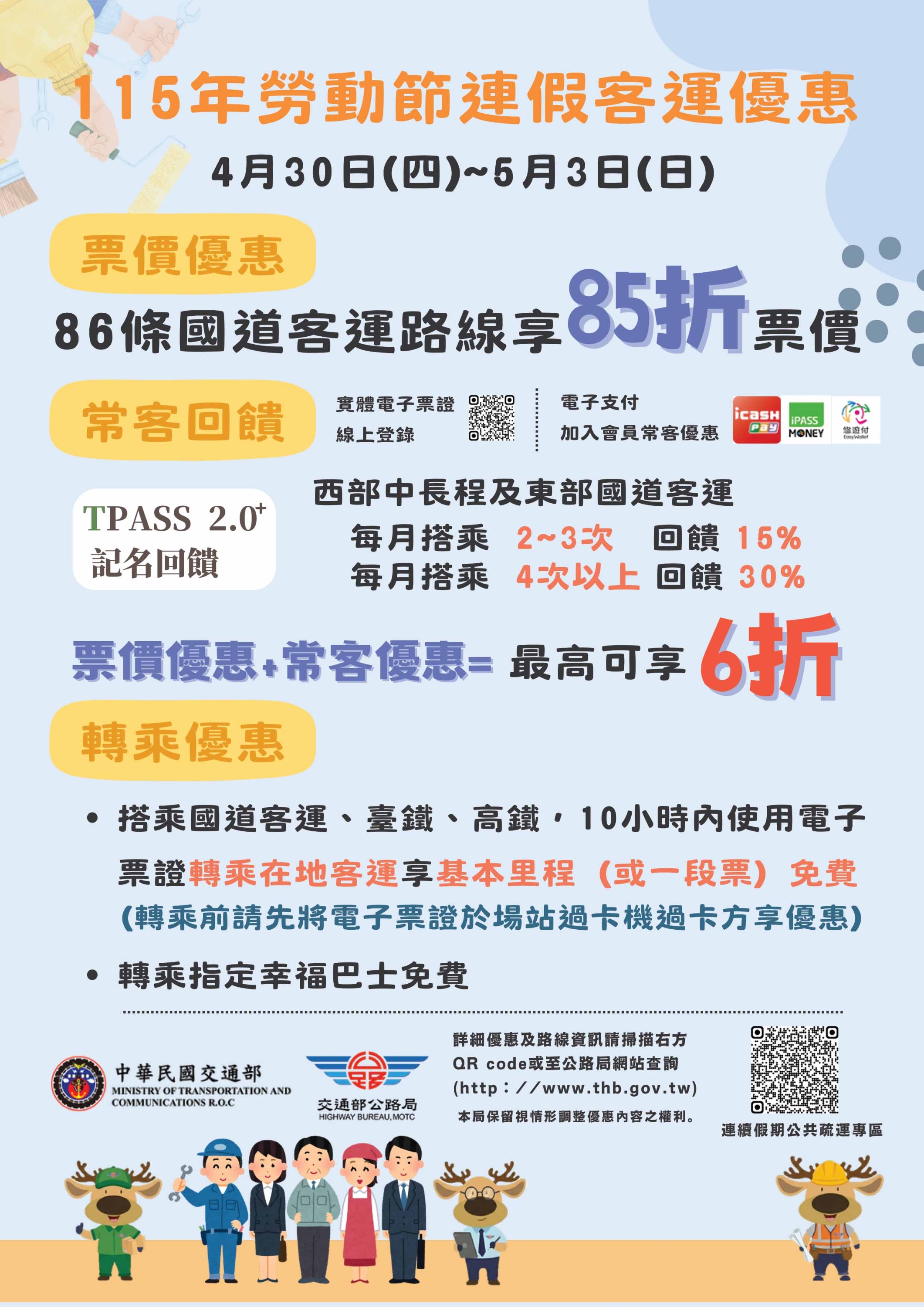 115年勞動節連假客運優惠海報