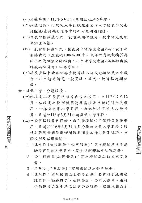 115年下半年役男申請服一般替代役甄選作業規定公告-第4頁